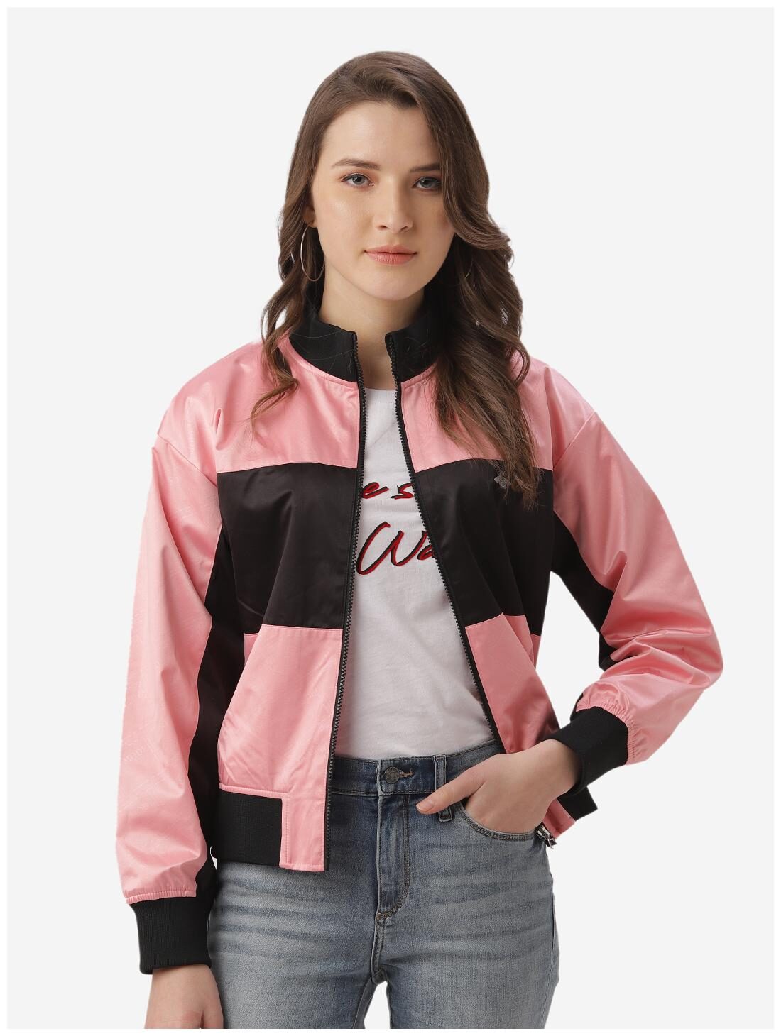 

Mode by Red Tape Women Colorblocked Regular Jacket - Pink Black