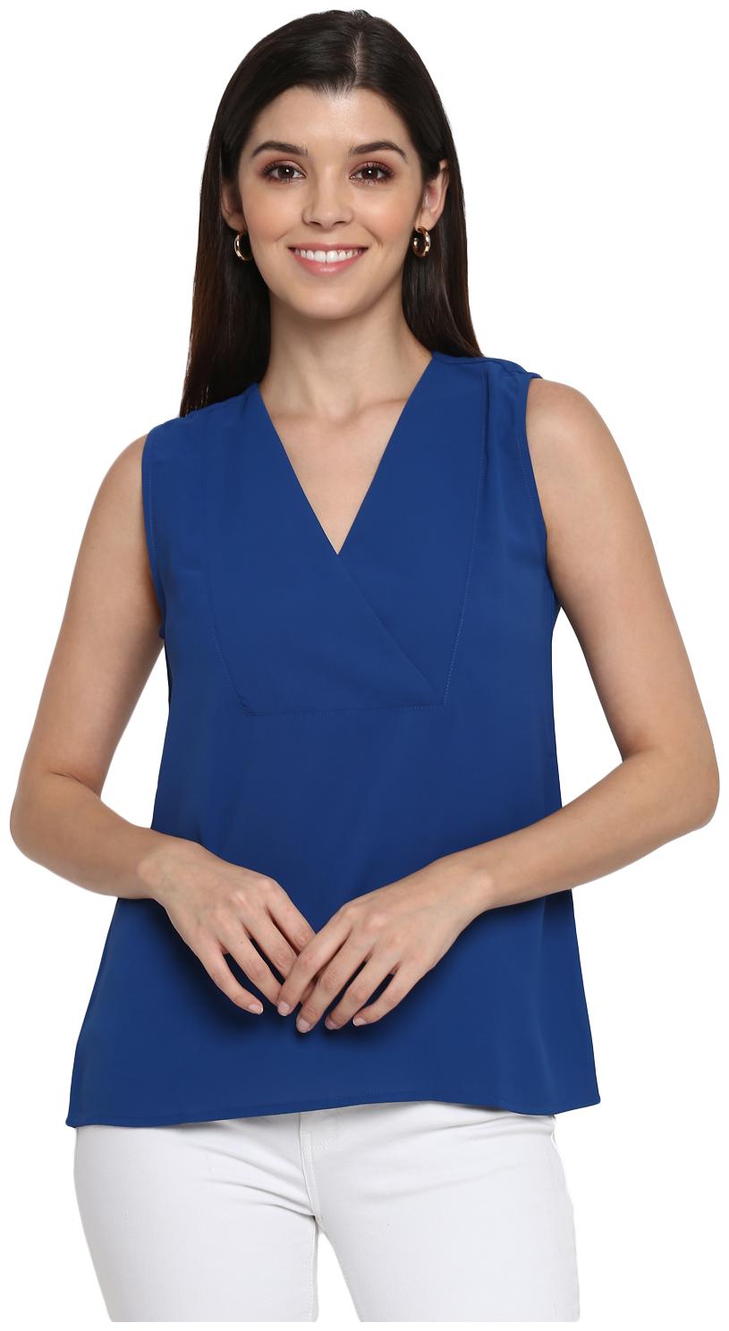 

Mode by Red Tape Women Navy Blue Polyester Solid Regular Top