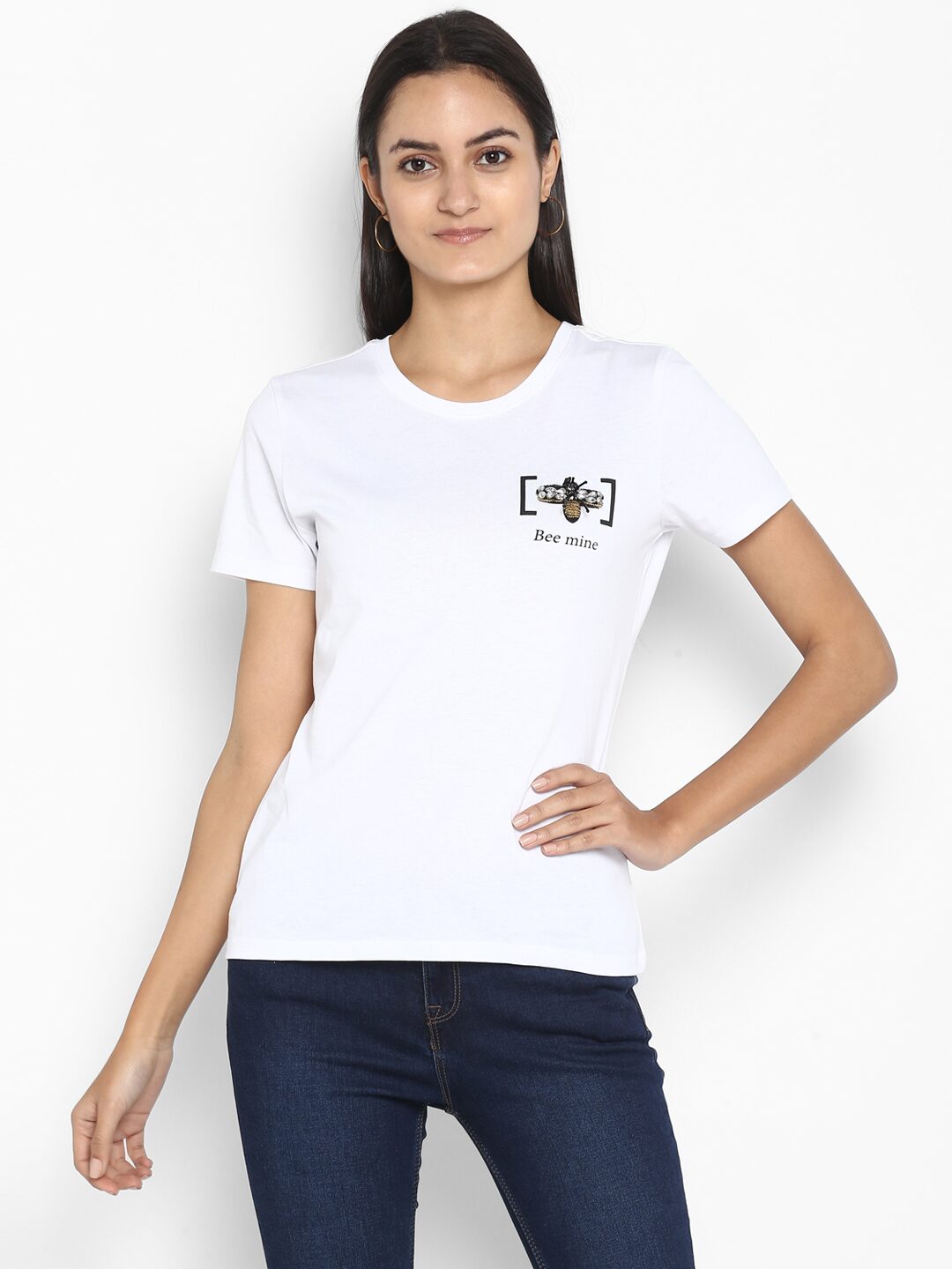 

Mode by Red Tape Women White Regular fit Round neck Cotton T shirt