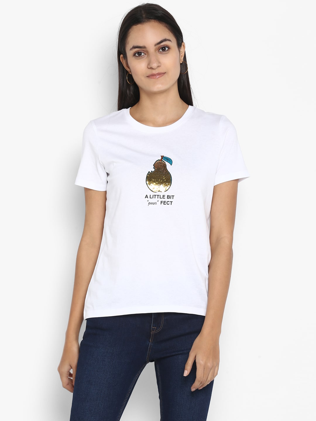 

Mode by Red Tape Women White Regular fit Round neck Cotton T shirt
