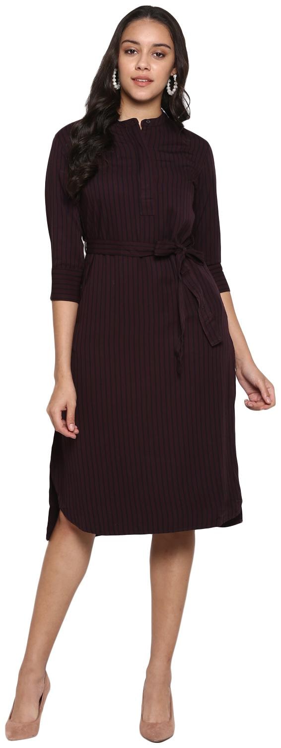 

Mode by Red Tape Maroon Striped Fit flare dress