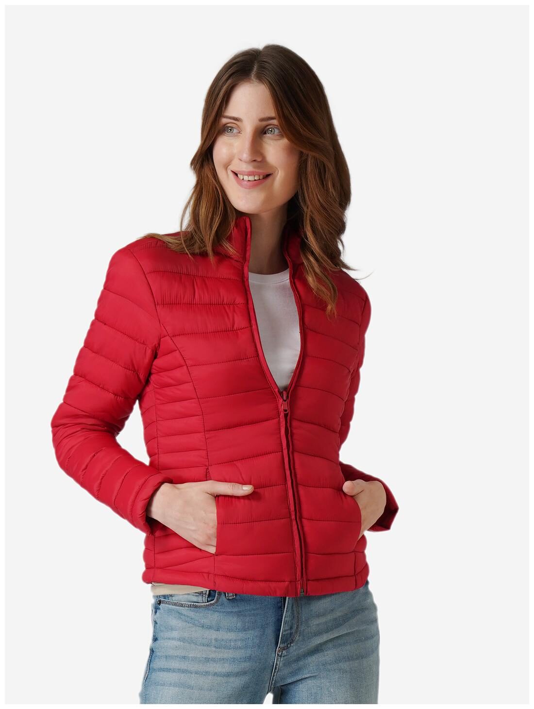 

Mode by Red Tape Women Solid Bomber Jacket - Red