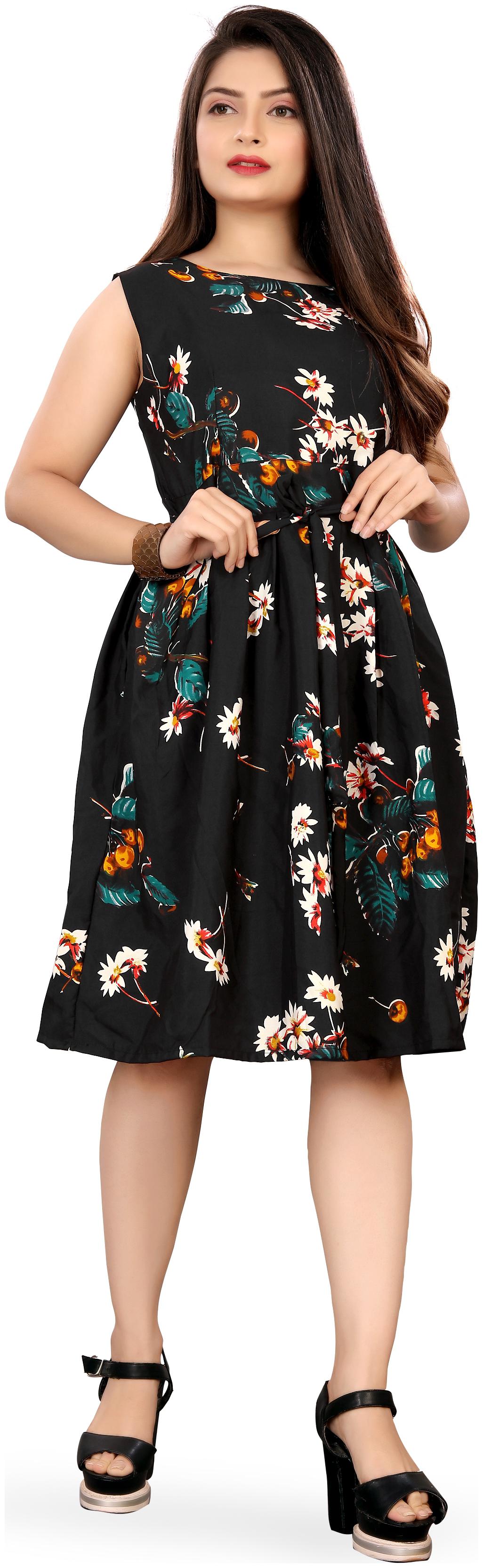 

MODELTY Black Floral Fit flare dress