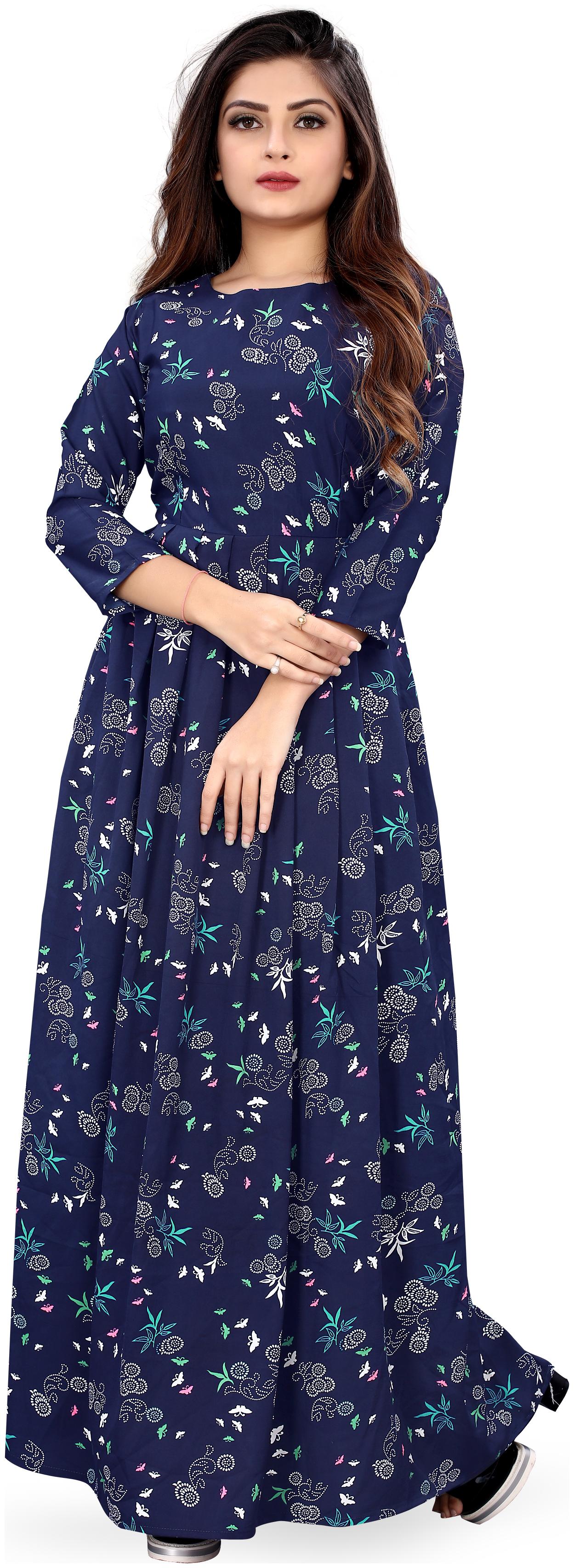 

Modelty Crepe Floral Navy Blue Dresses For Women