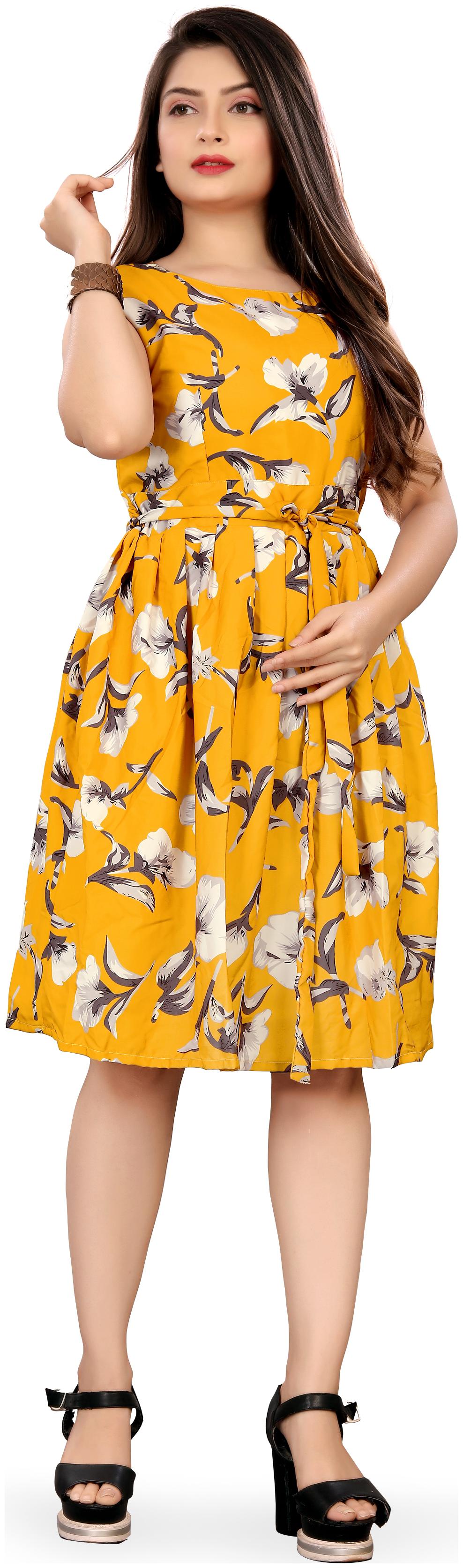 

MODELTY Yellow Floral Fit flare dress