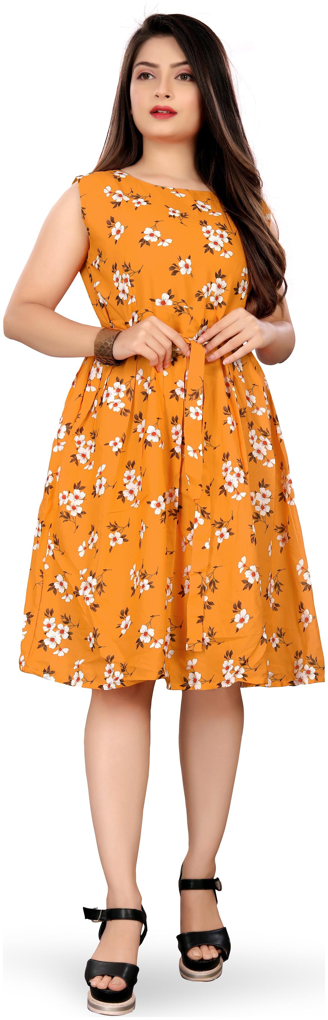 

MODELTY Orange Floral Fit flare dress