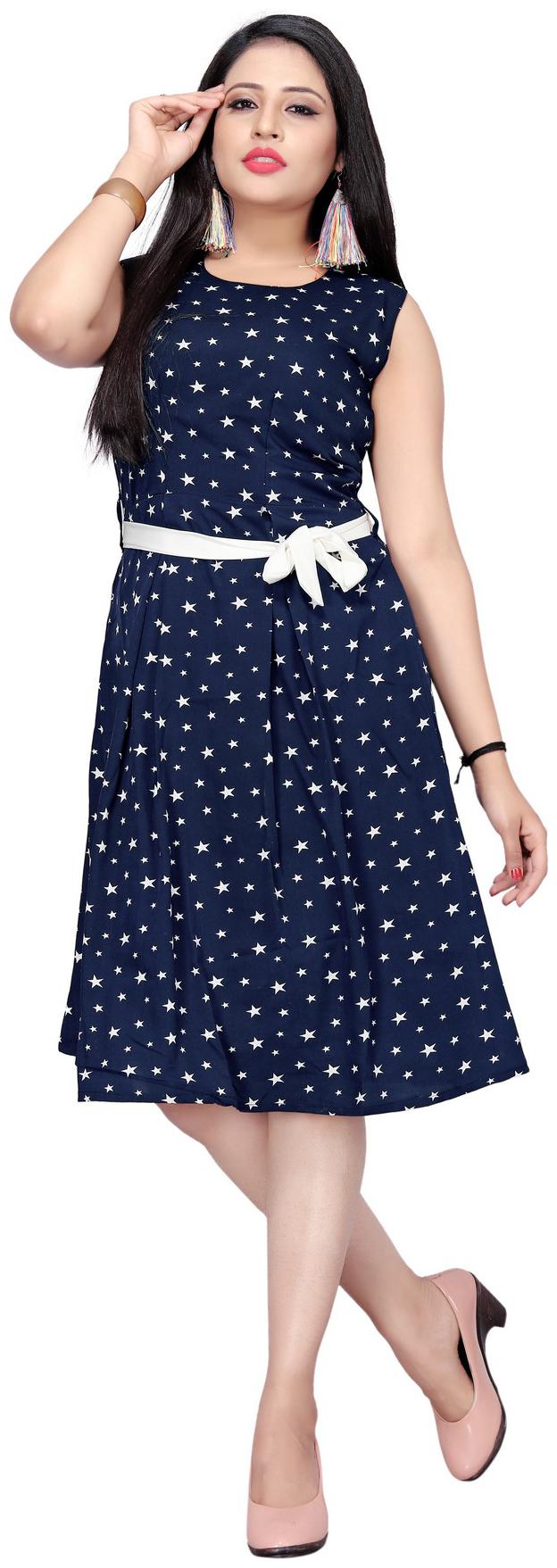 

MODELTY Blue Printed Fit flare dress