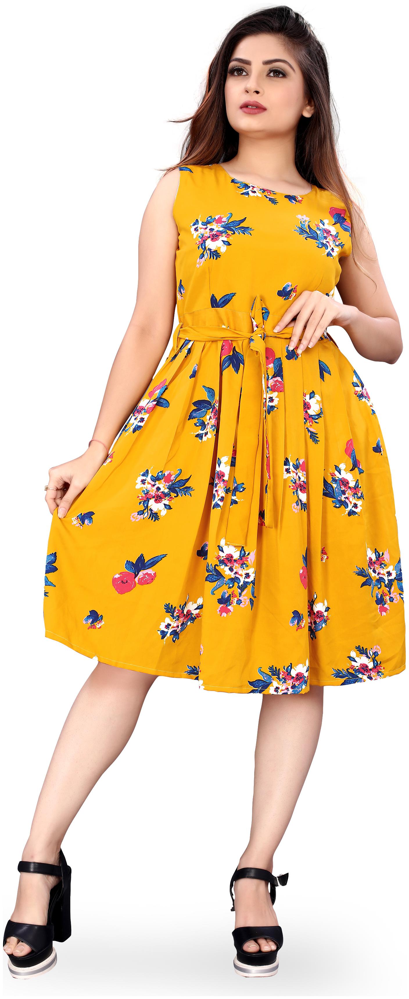 

MODELTY Yellow Floral Fit flare dress