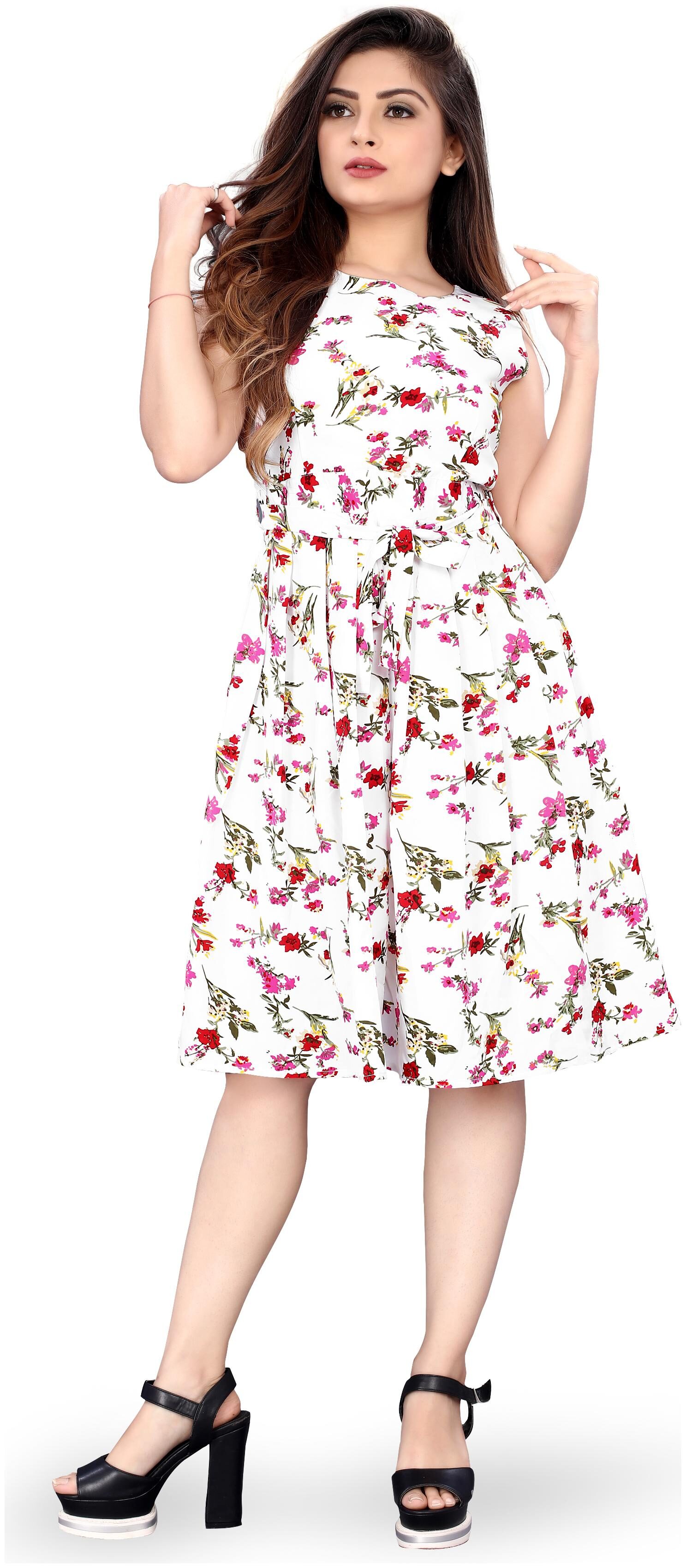 

MODELTY White Floral Fit flare dress