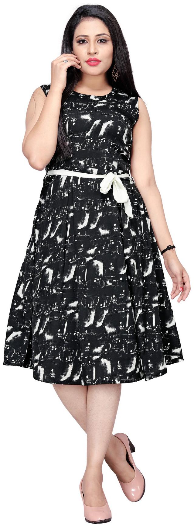 

MODELTY Black Printed Fit flare dress