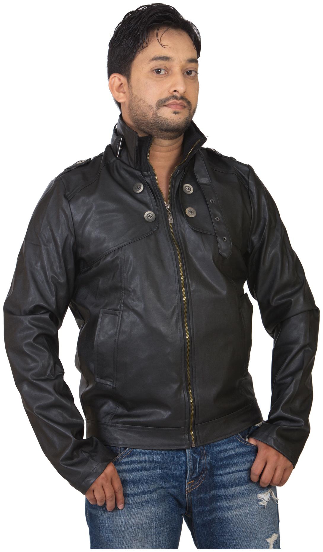 

Modo Vivendi Men Black Solid Biker jacket