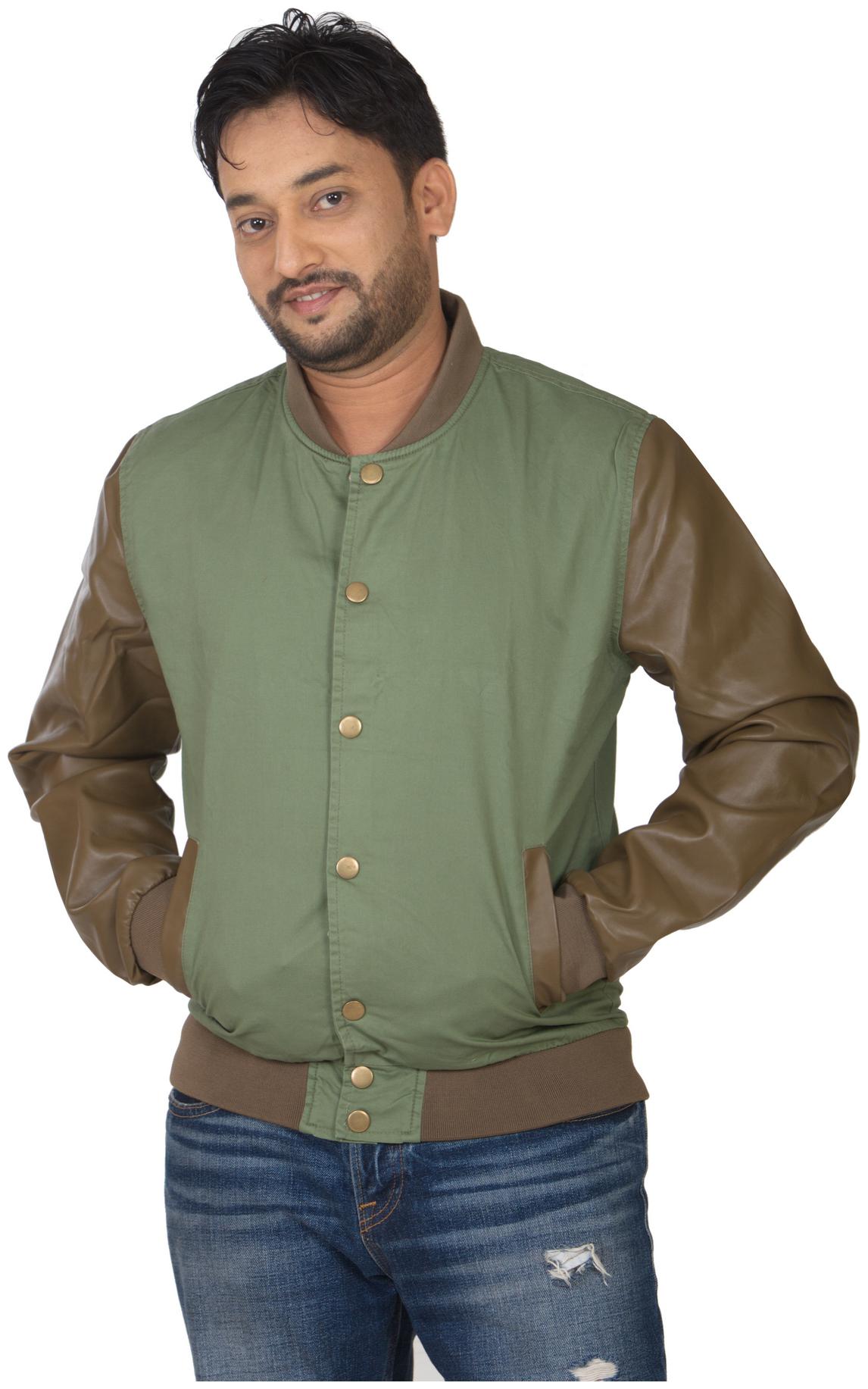 

Modo Vivendi Men Green Solid Leather jacket
