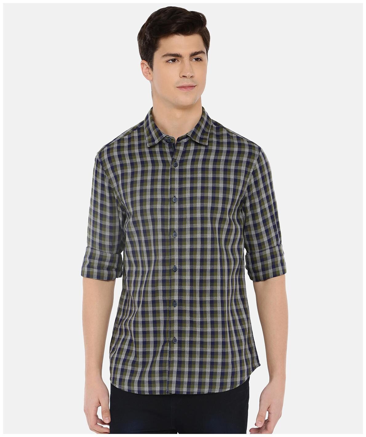 

MODVOLK Men Green Checked Slim Fit Casual Shirt