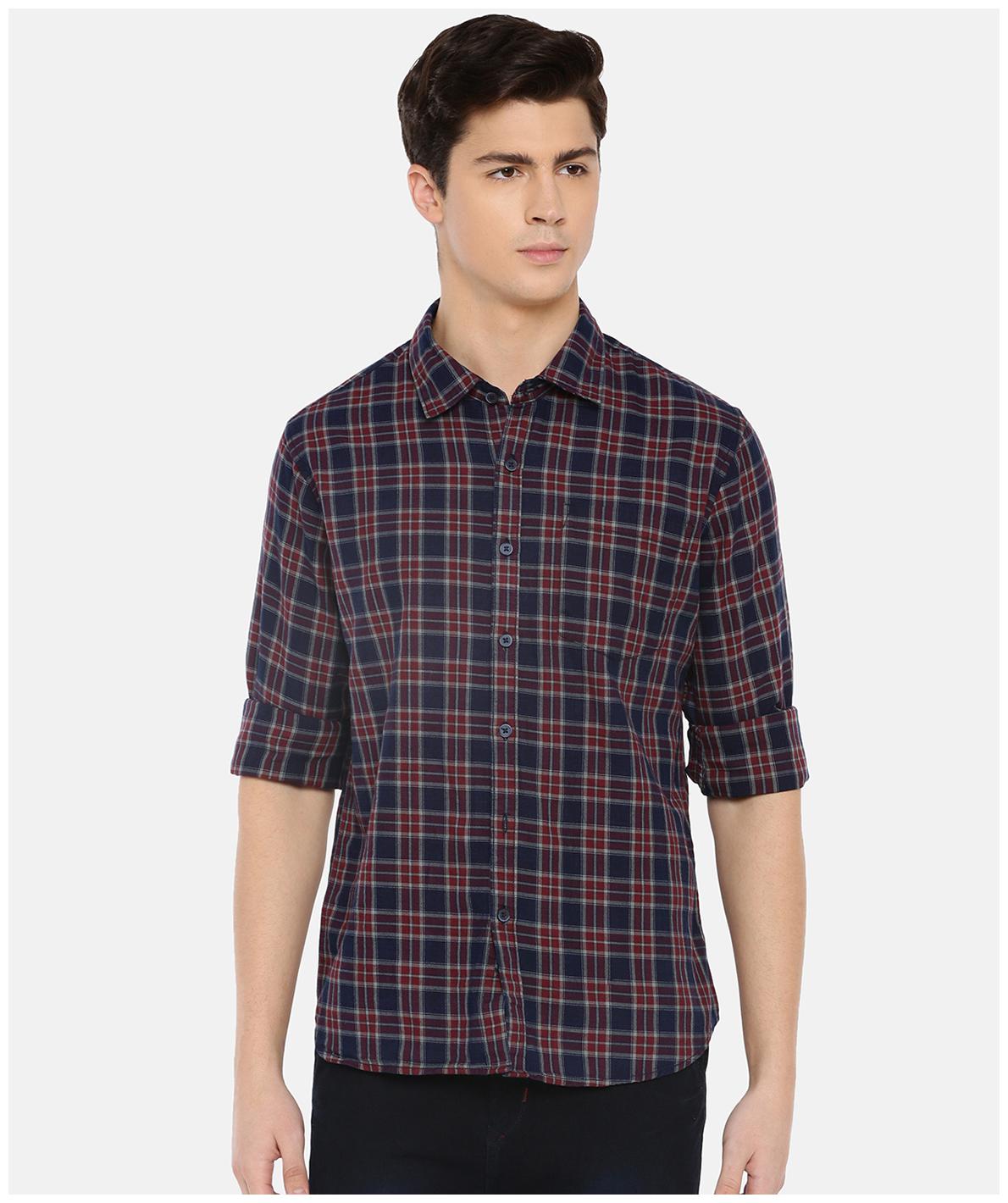 

MODVOLK Men Red Blue Checked Slim Fit Casual Shirt