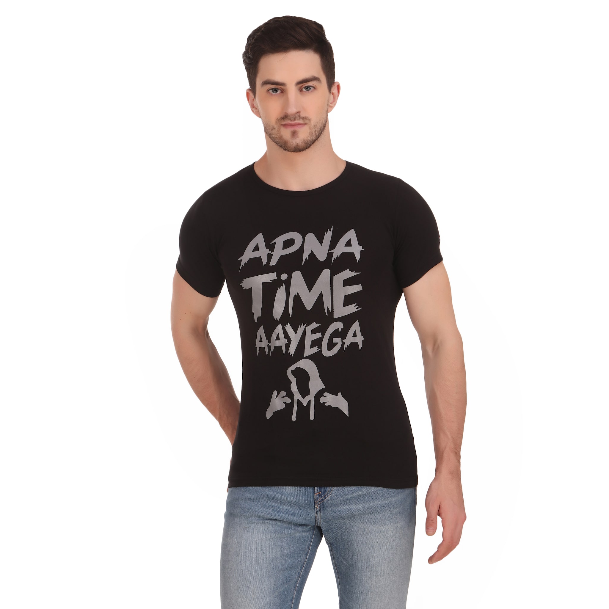 

MONK JEANS Men Black Slim fit Cotton Round neck T-Shirt - Pack Of 1