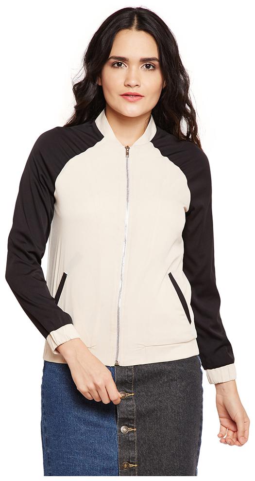 

OXOLLOXO Women Solid Bomber Jacket - Beige