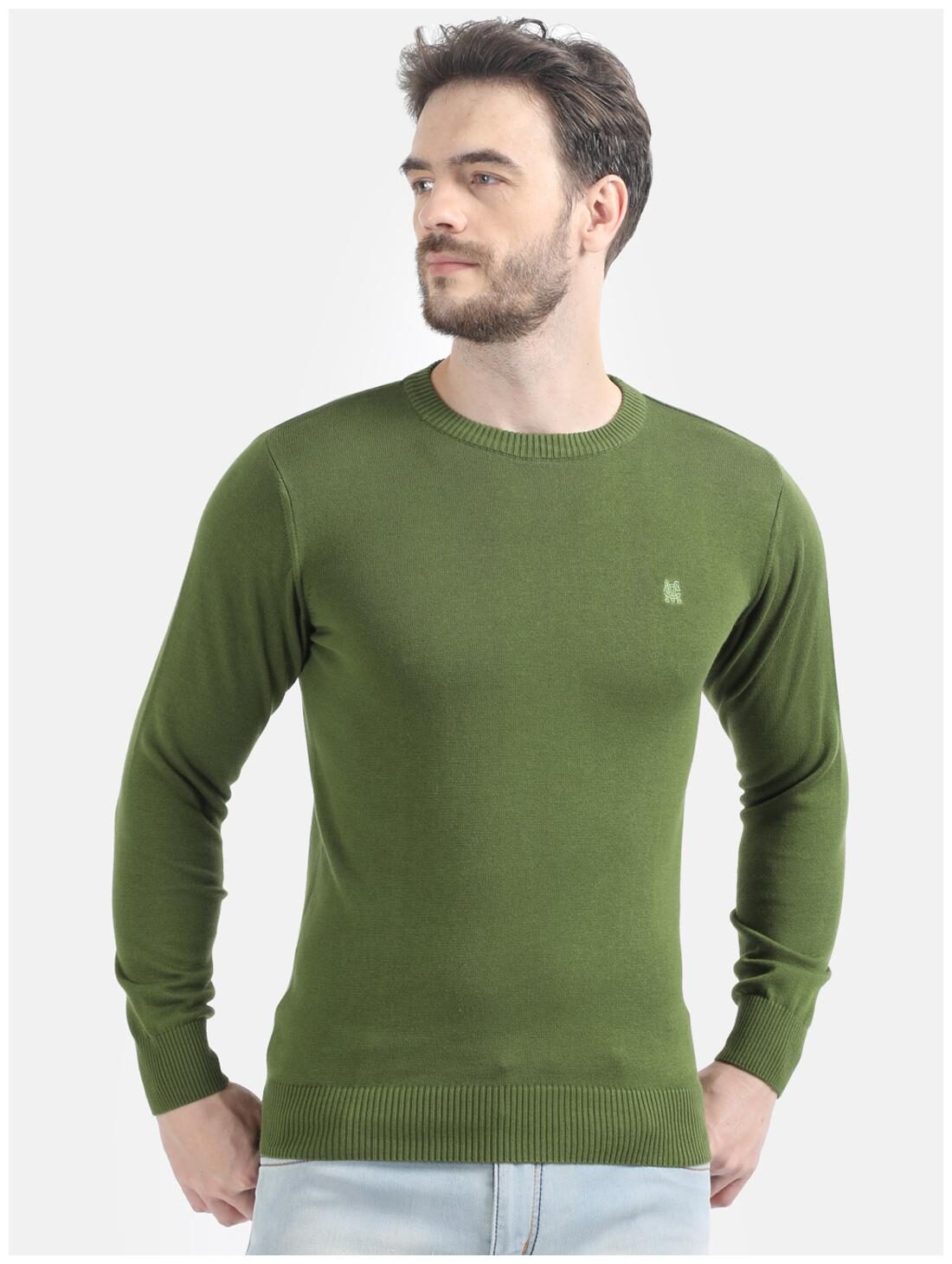

Monte Carlo Cotton Solid Olive Color Pullover For Men