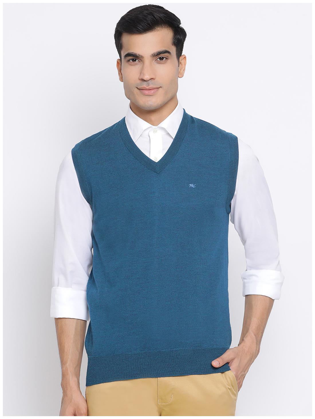 

Monte Carlo Men Blue V neck Longline sweater