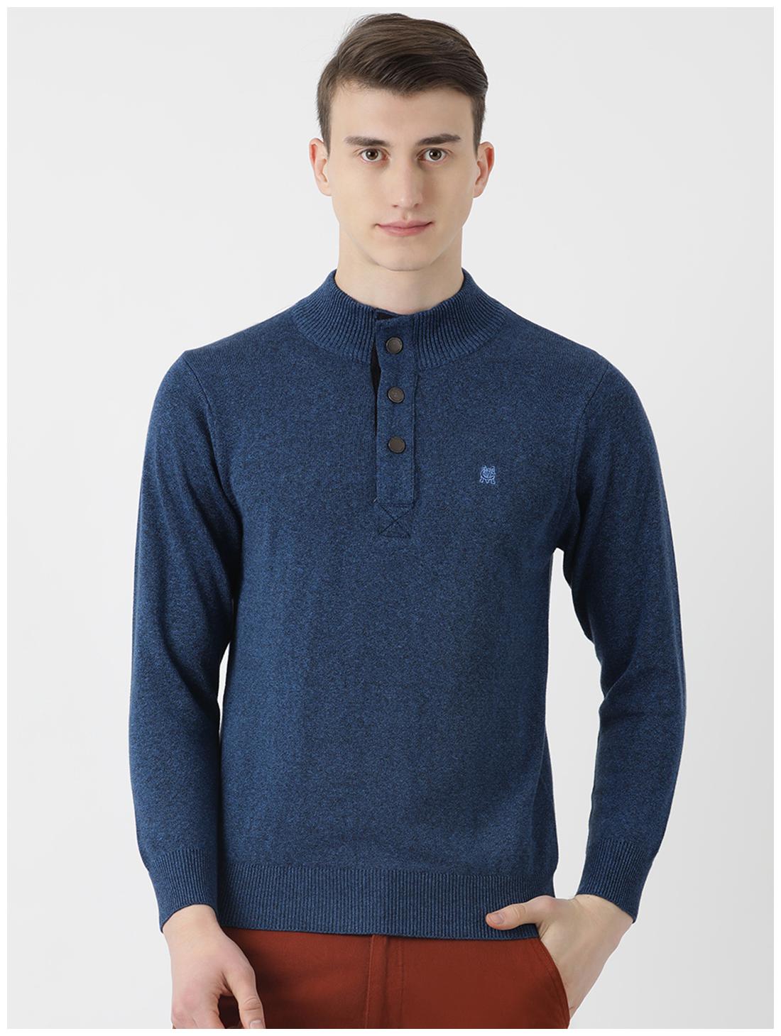 

Monte Carlo Men Cotton Solid Blue Pullover