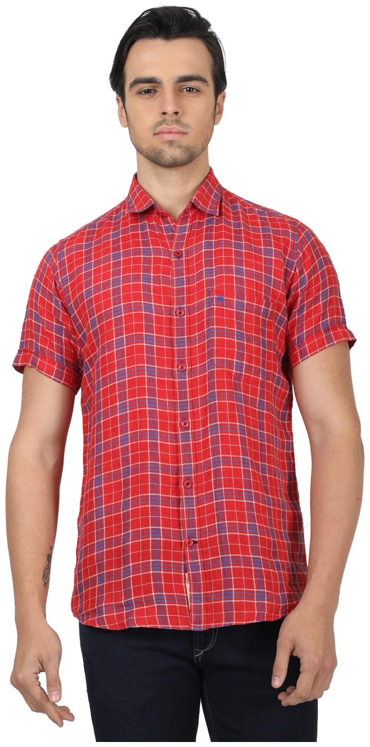 

Monte Carlo Men Red Checked Regular Fit Casual Shirt