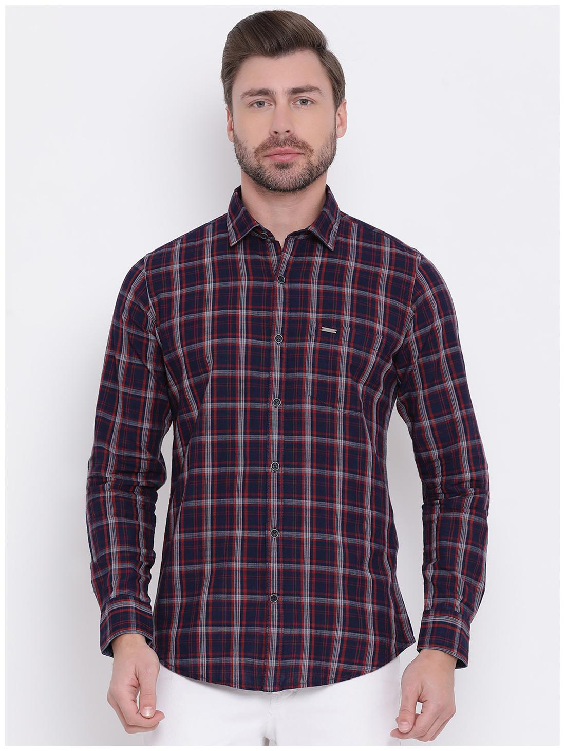 

Monte Carlo Men Navy Blue Checked Slim Fit Casual Shirt