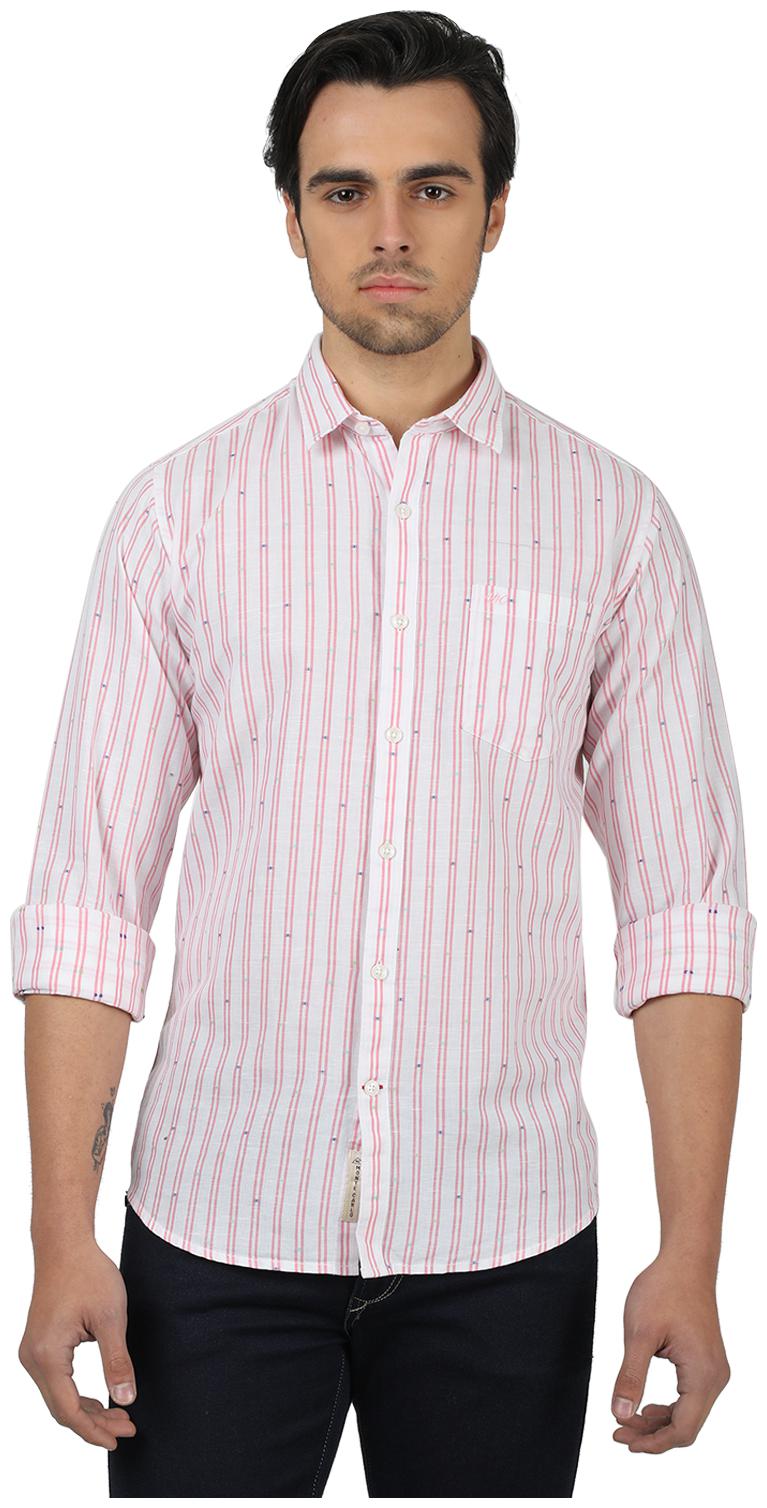 

Monte Carlo Men White Linen Striped Casual Shirt