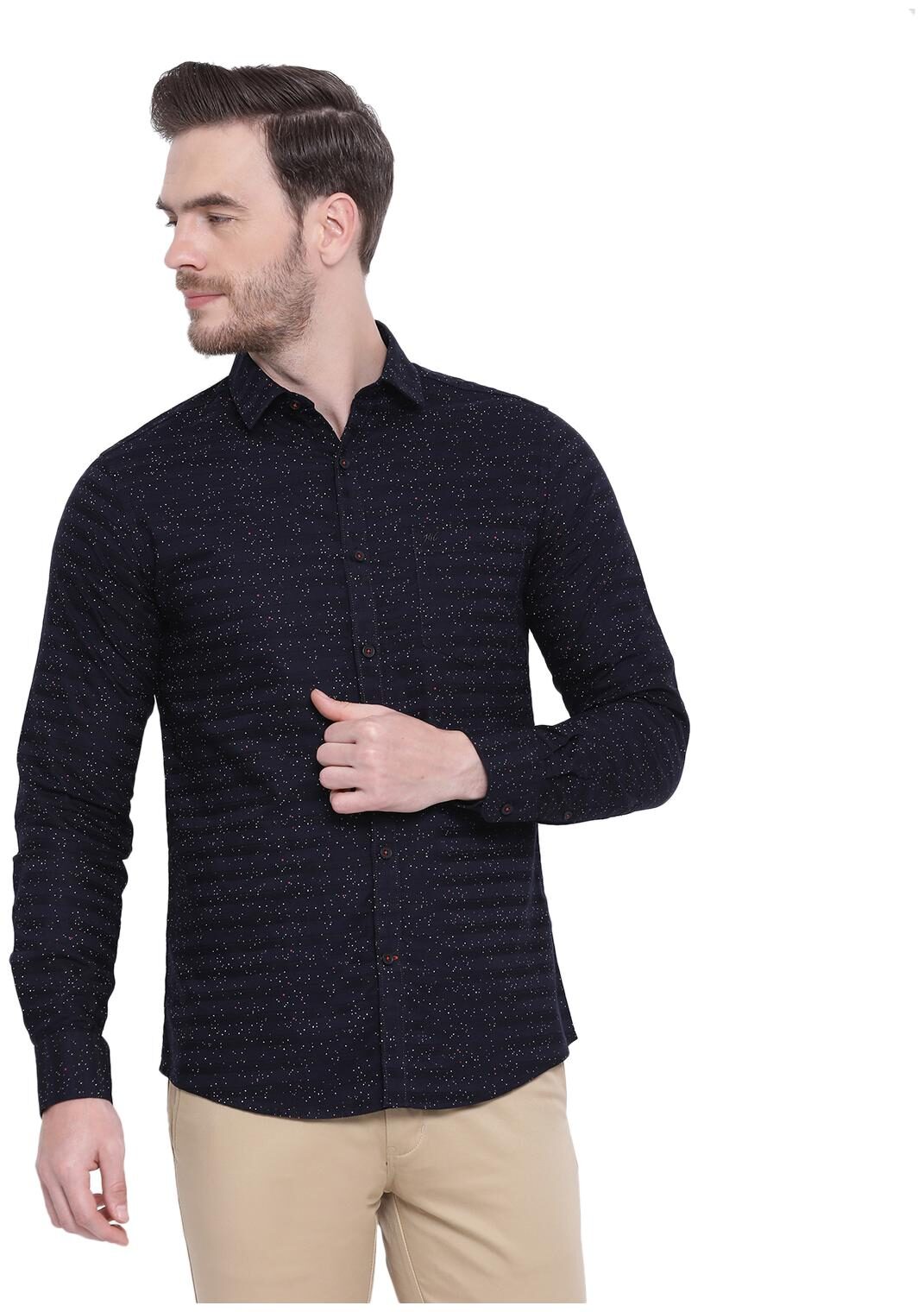 

Monte Carlo Men Navy Blue Printed Slim Fit Casual Shirt
