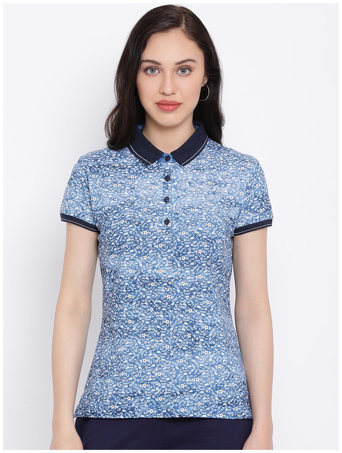 

Monte Carlo Women Blue Regular fit Polo neck Polyester T shirt