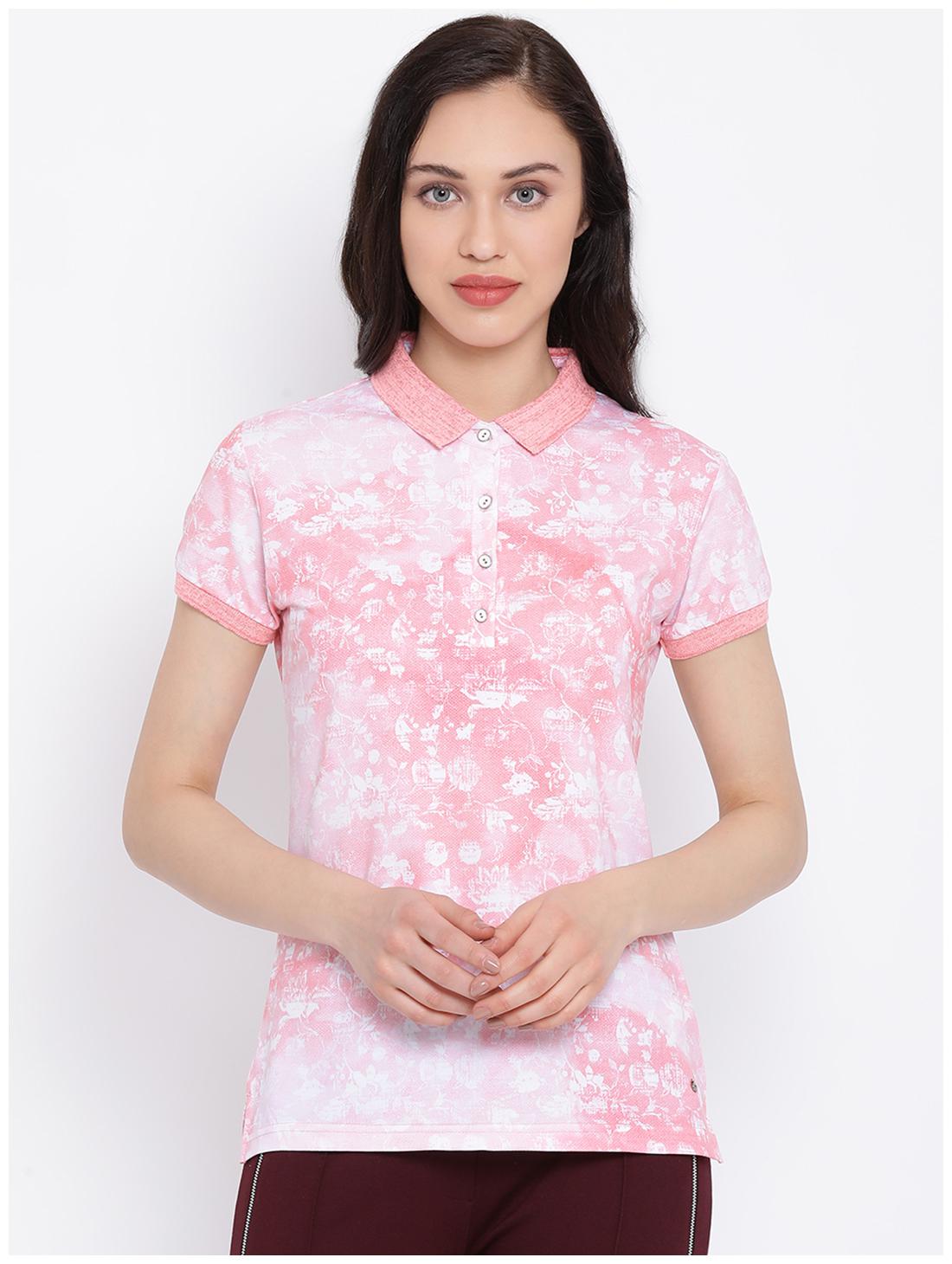

Monte Carlo Women Pink Regular fit Polo neck Polyester T shirt