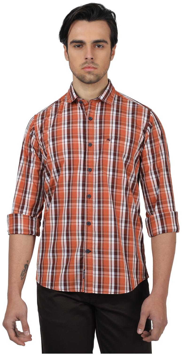 

Monte Carlo Men Orange Checked Regular Fit Casual Shirt
