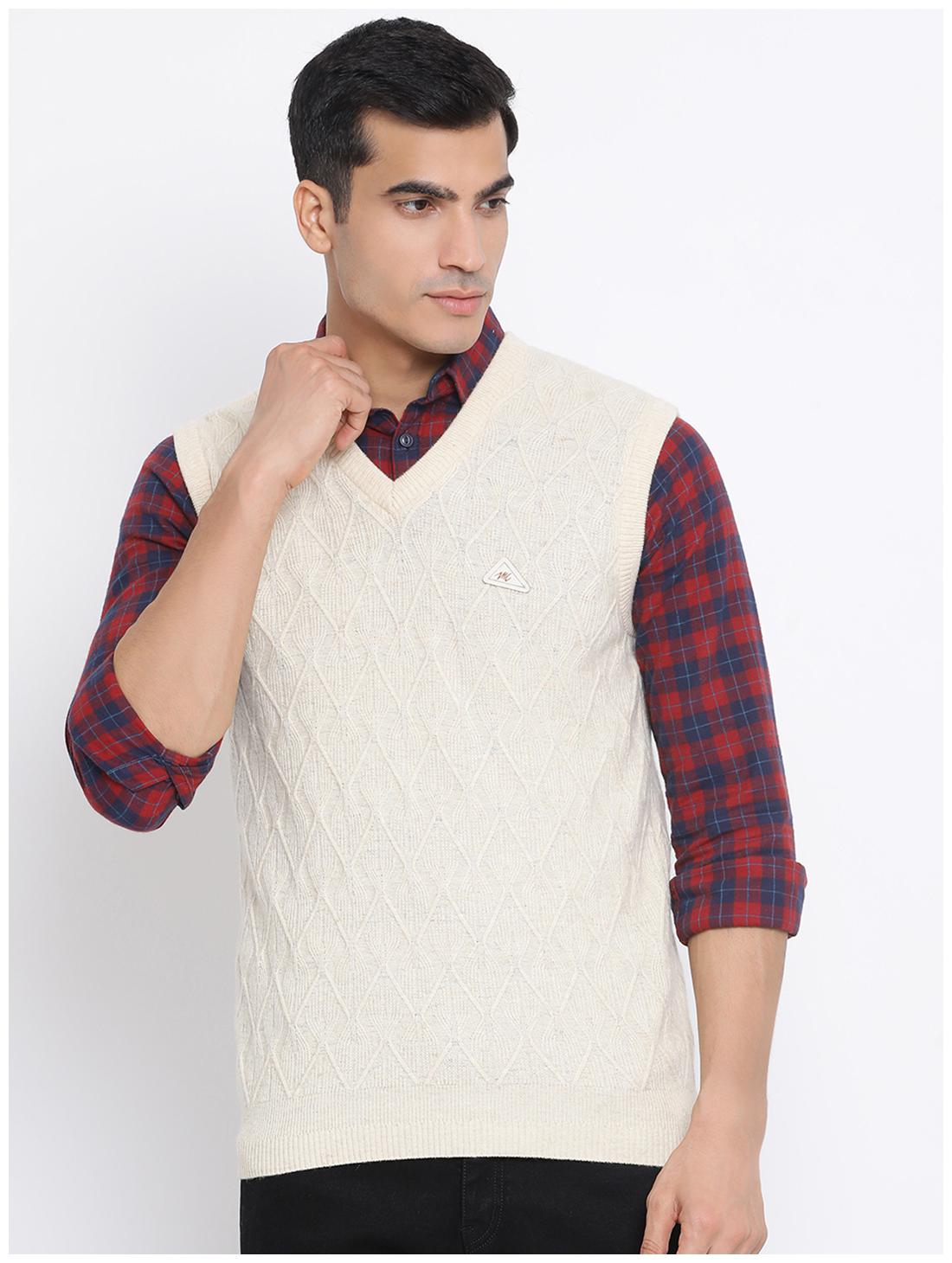 

Monte Carlo Wool Cream Self Design Longline Sweater For Men