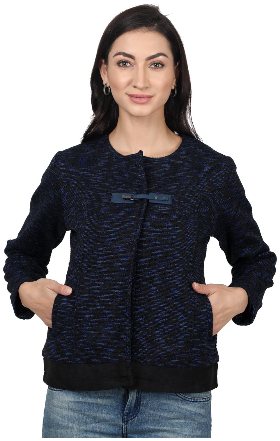 

Monte Carlo Women Cotton Striped Navy Blue Regular Jacket