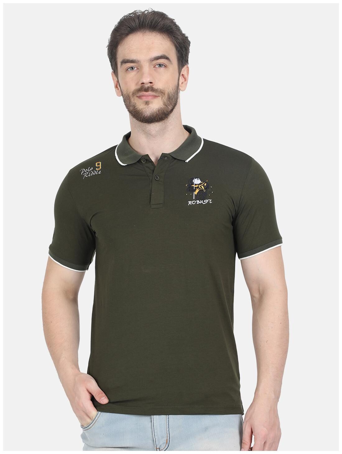 

Monte Carlo Men Olive Slim fit Cotton Blend Polo collar T-Shirt - Pack Of 1