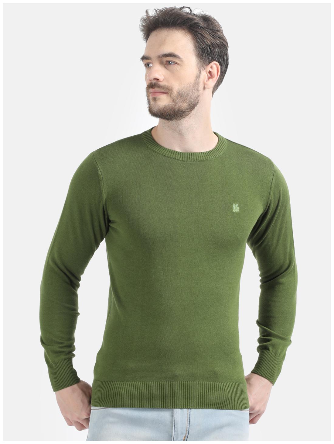 

Monte Carlo Cotton Solid Olive Color Pullover For Men