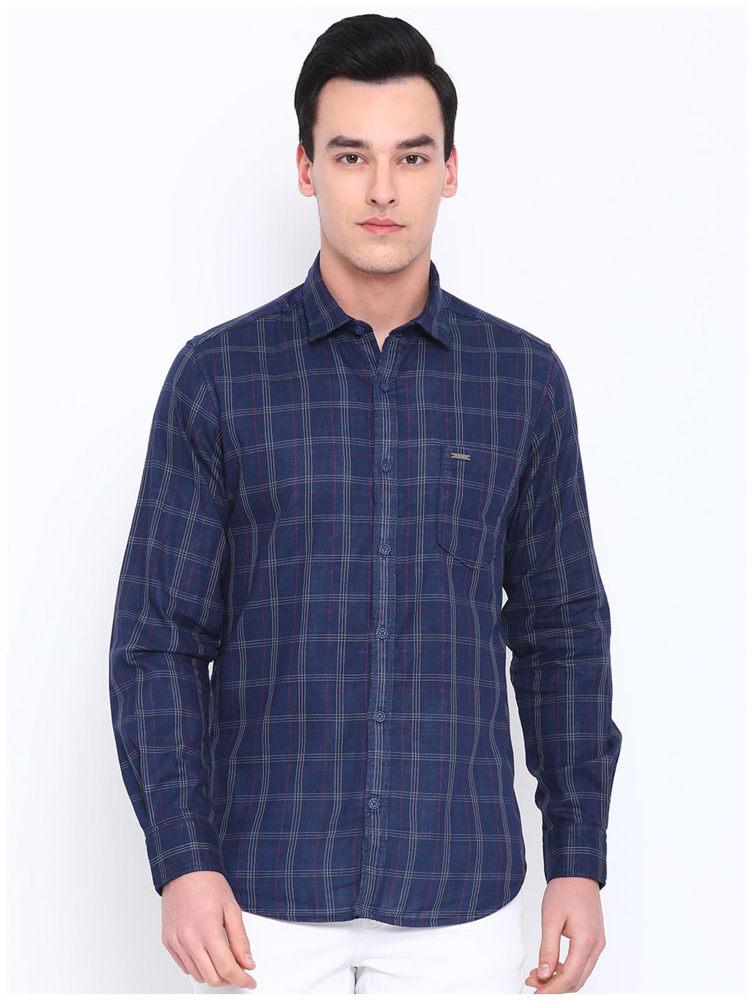 

Monte Carlo Men Navy Blue Checked Regular Fit Casual Shirt
