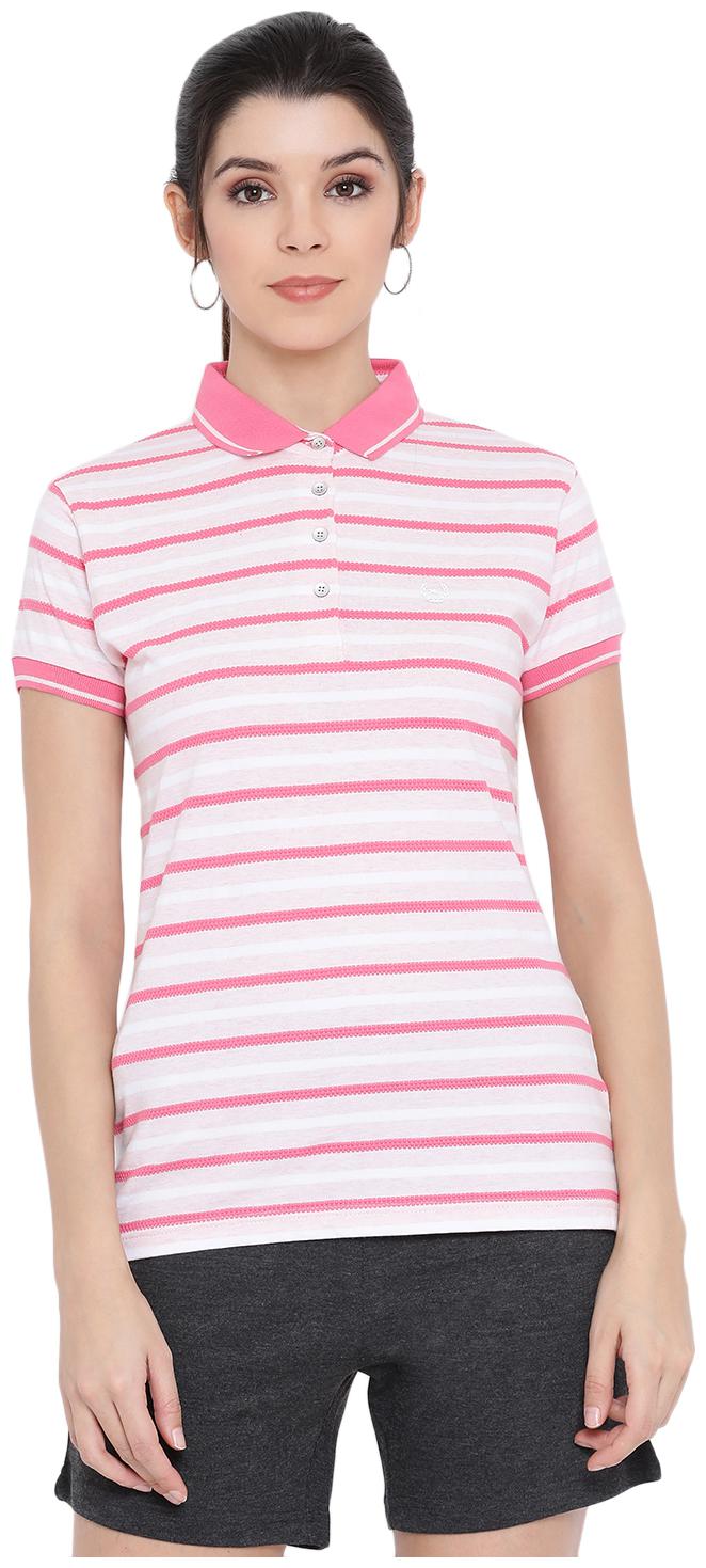 

Monte Carlo Women Pink White Regular fit Polo neck Cotton T shirt