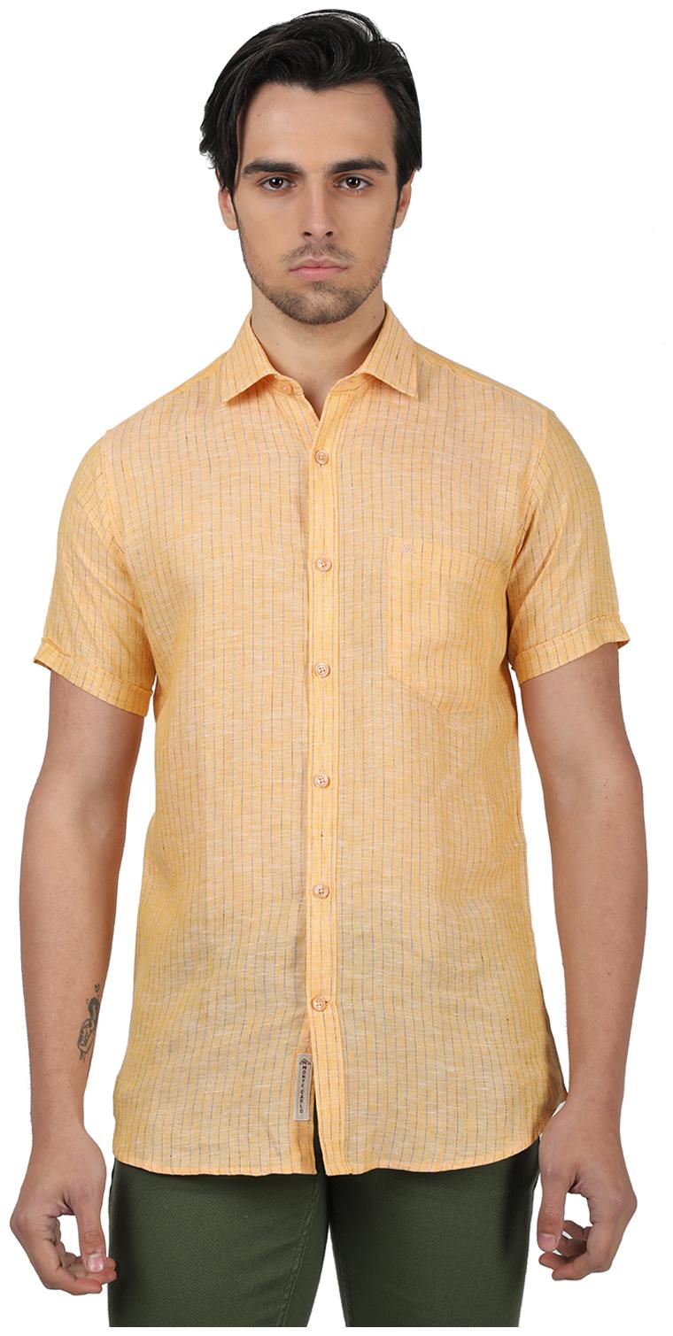 

Monte Carlo Linen Yellow Striped Shirt For Men