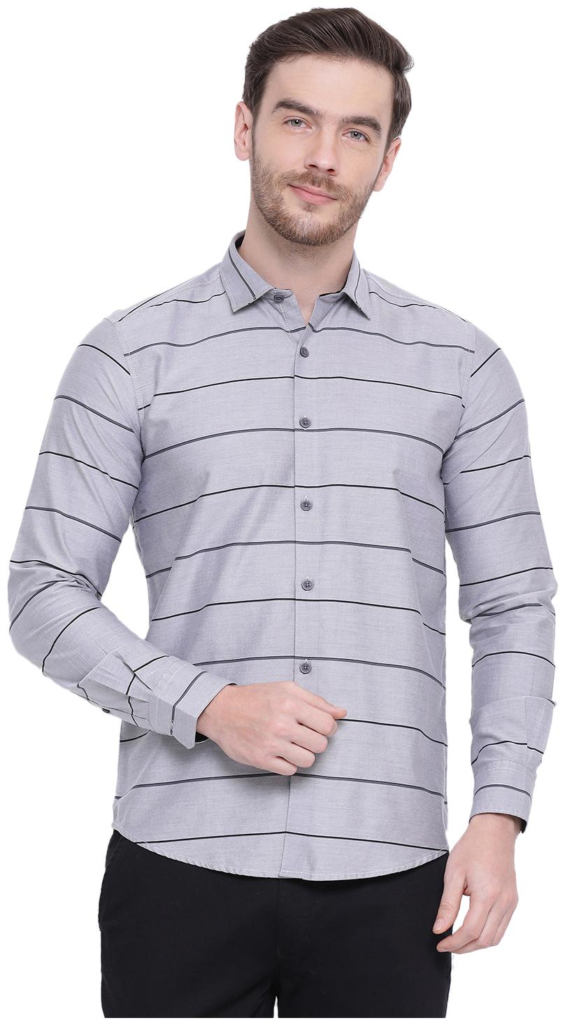 

Monte Carlo Men Grey Horizontal Stripes Regular Fit Casual Shirt