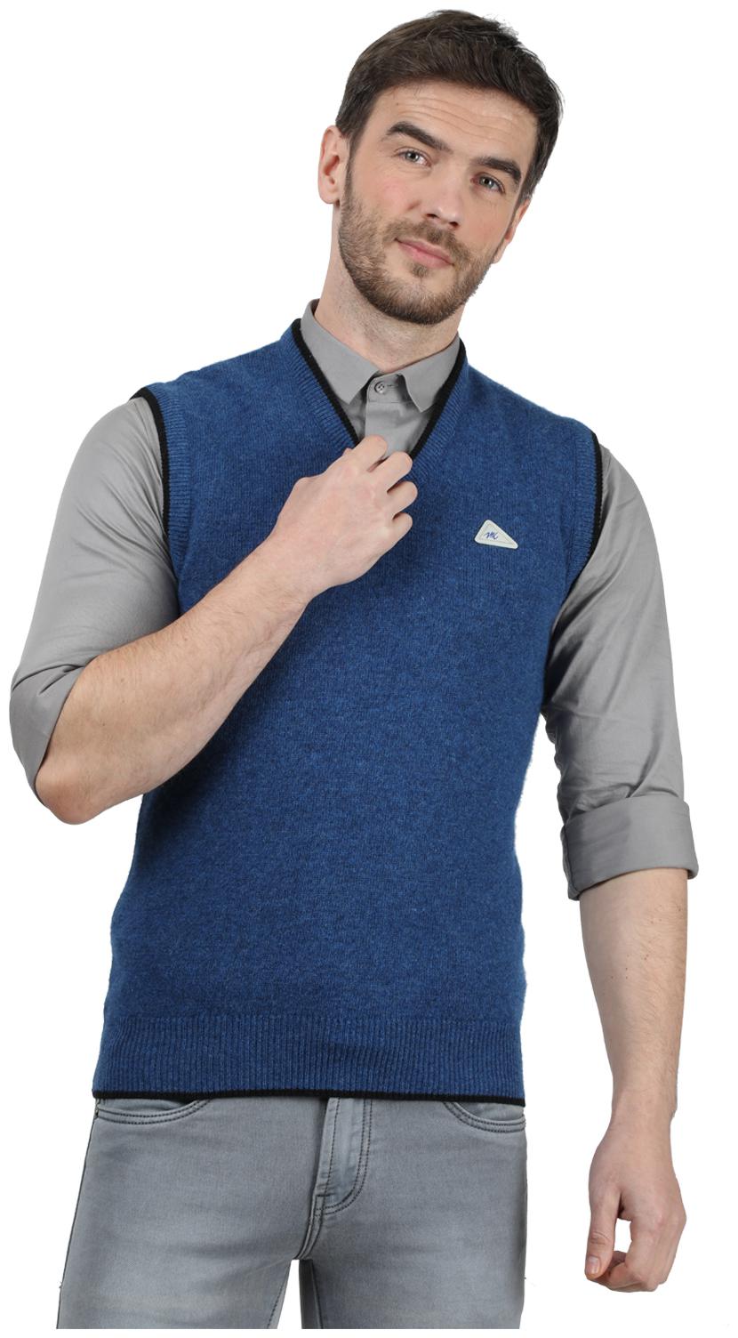 

Monte Carlo Men Blue V neck Front-open sweater