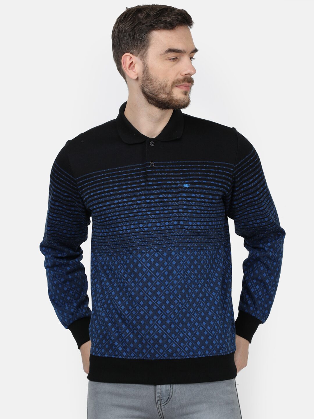

Monte Carlo Cotton Blend Striped Blue Color Sweatshirt For Men
