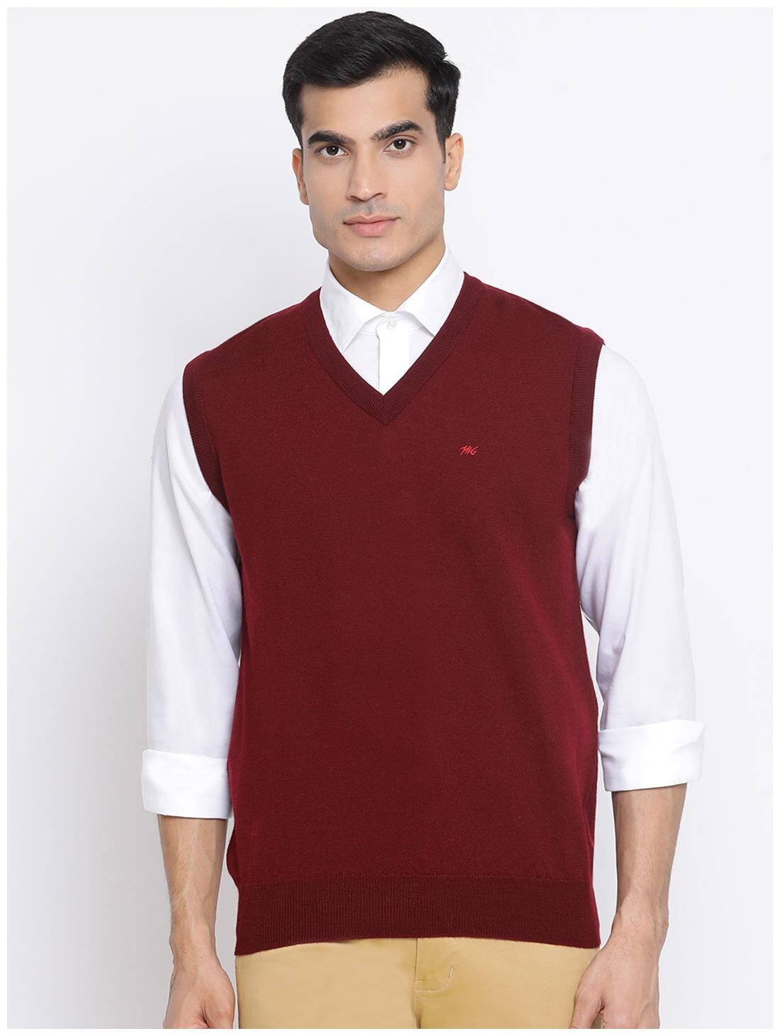 

Monte Carlo Men Maroon V neck Front-open sweater