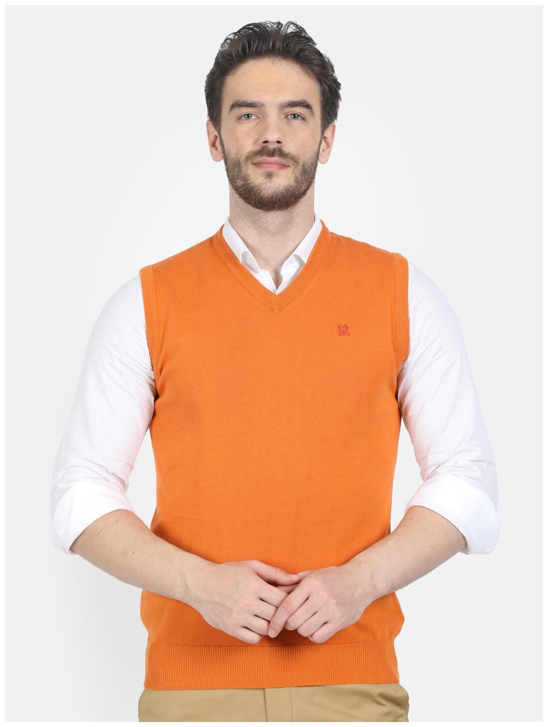 

Monte Carlo Men Orange V neck Longline sweater