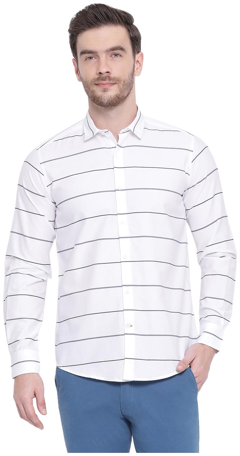 

Monte Carlo Men White Horizontal Stripes Regular Fit Casual Shirt