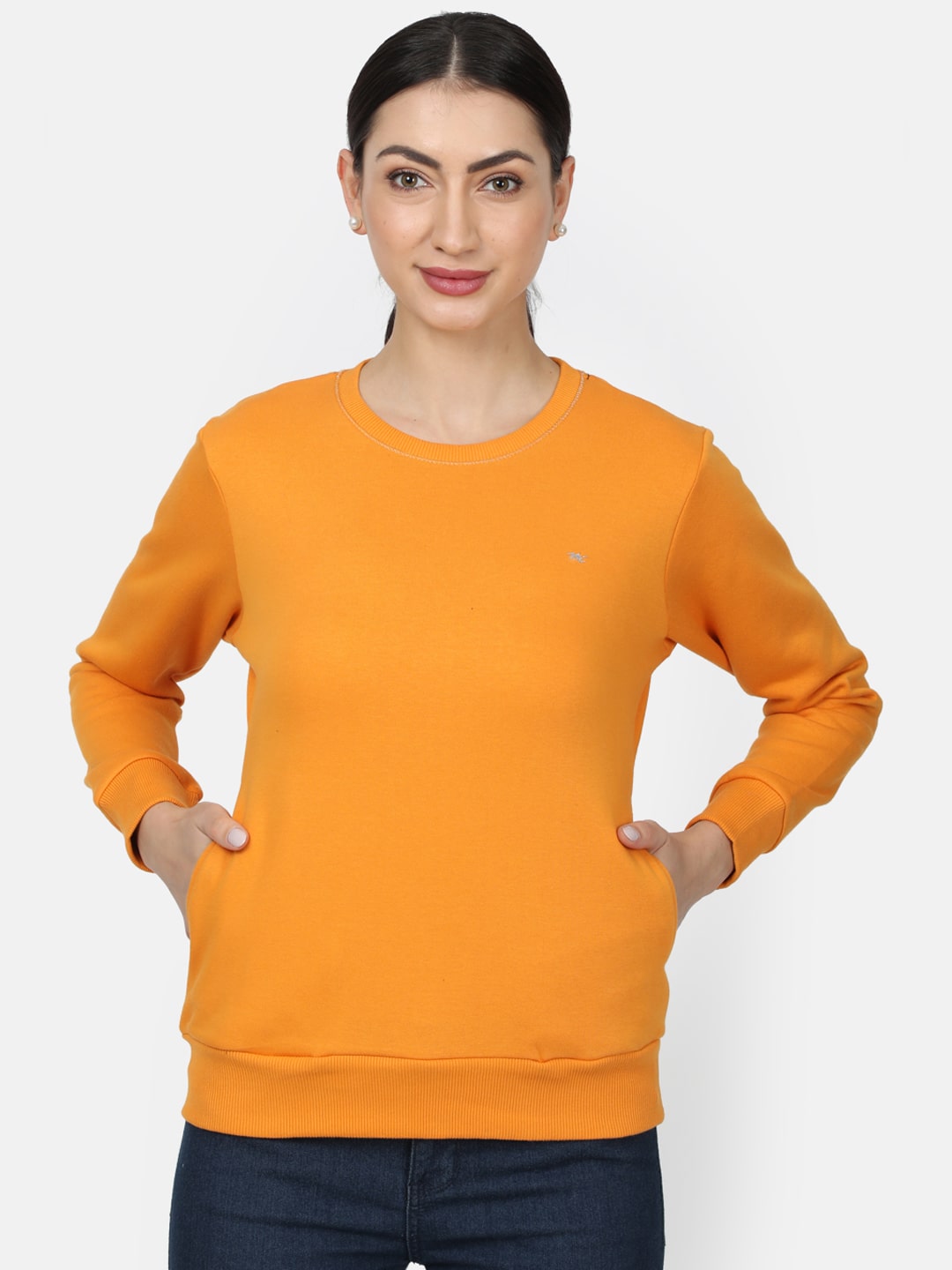 

Monte Carlo Women Solid Sweatshirt - Mustard