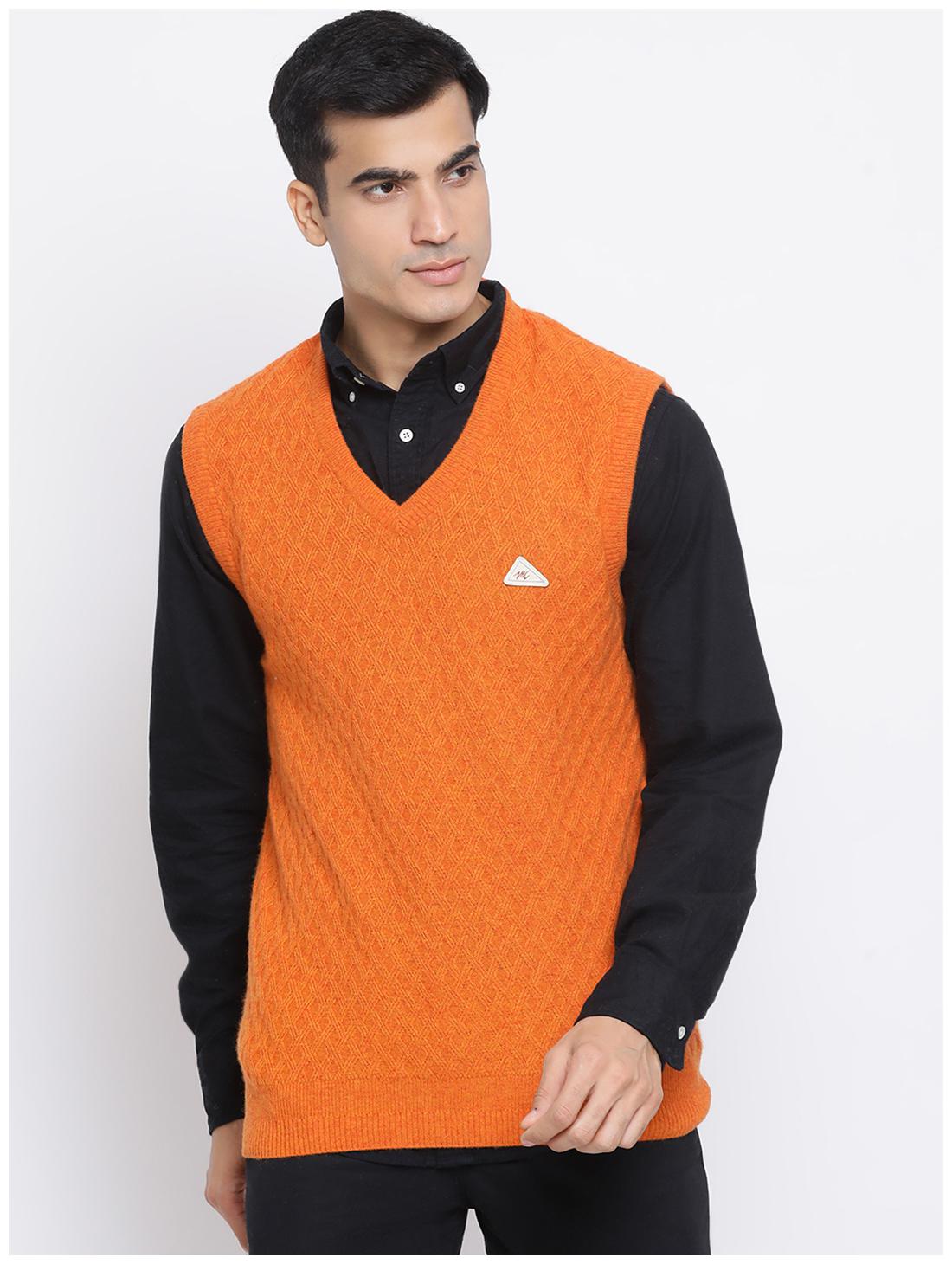 

Monte Carlo Men Orange V neck Front-open sweater