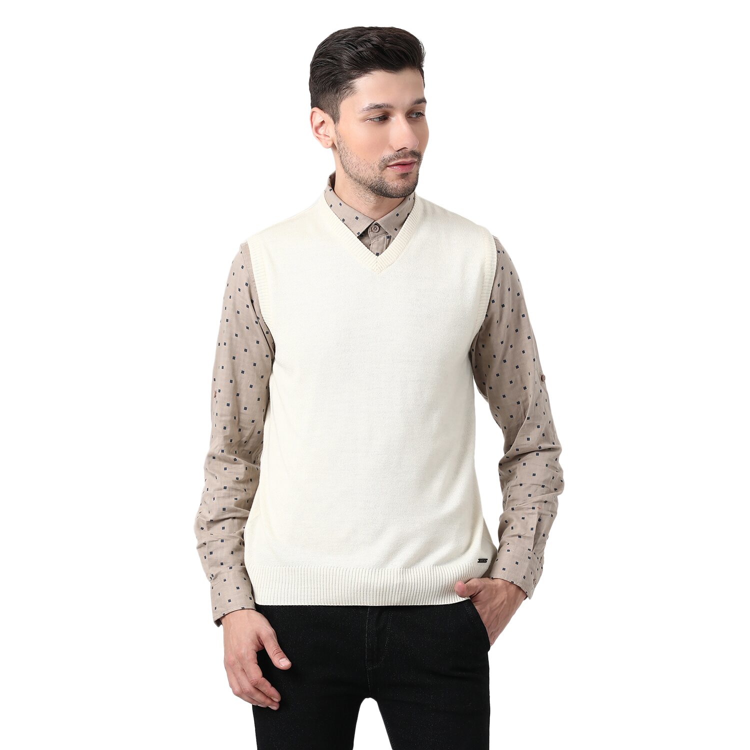 

Monte Carlo Men Wool Solid Cream Pullover