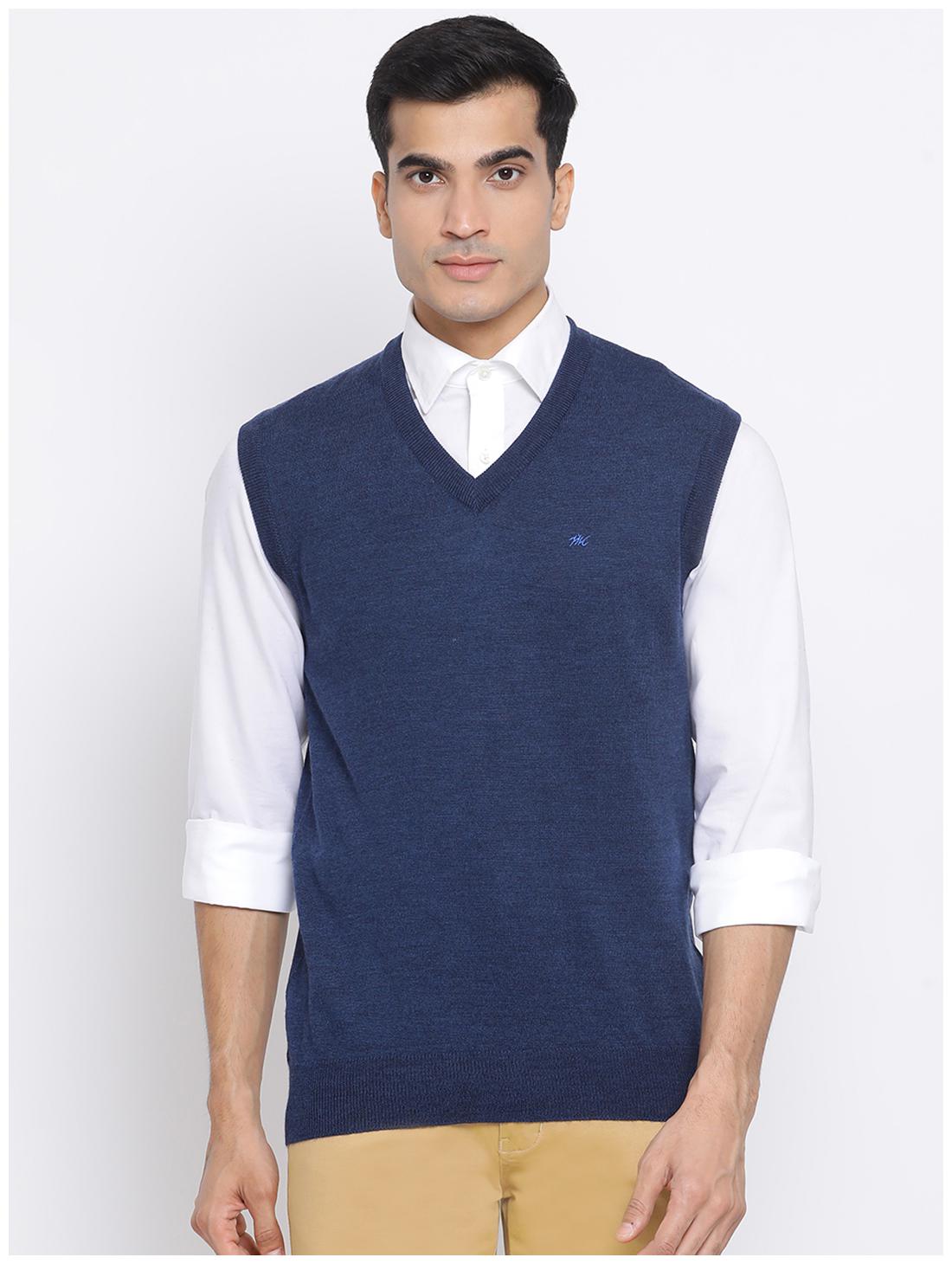 

Monte Carlo Men Blue V neck Longline sweater