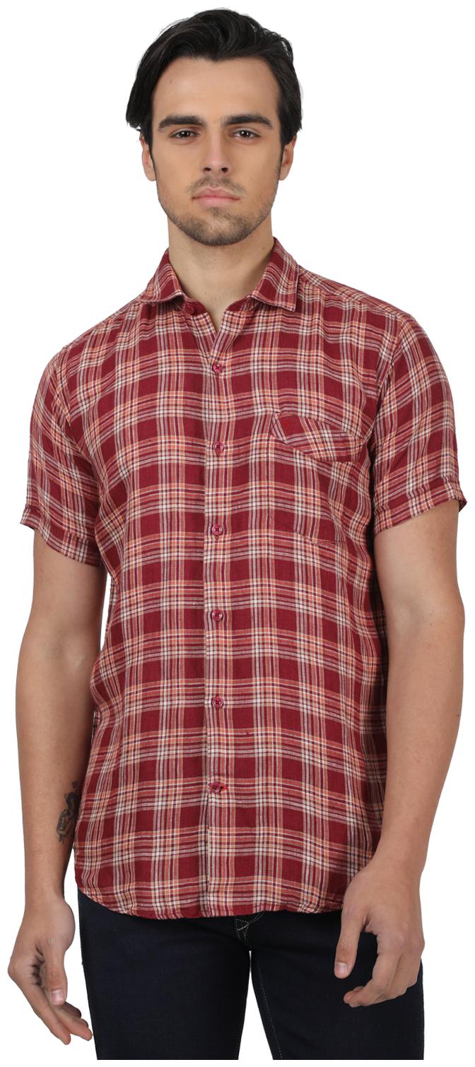 

Monte Carlo Men Red Checked Regular Fit Casual Shirt