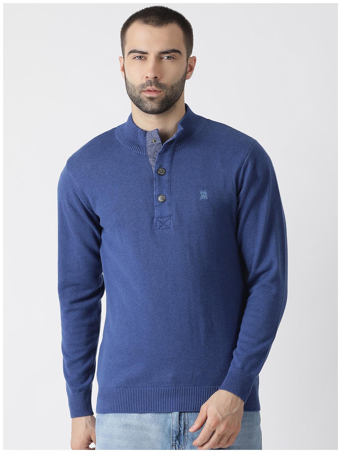 

Monte Carlo Men Cotton Solid Blue Pullover