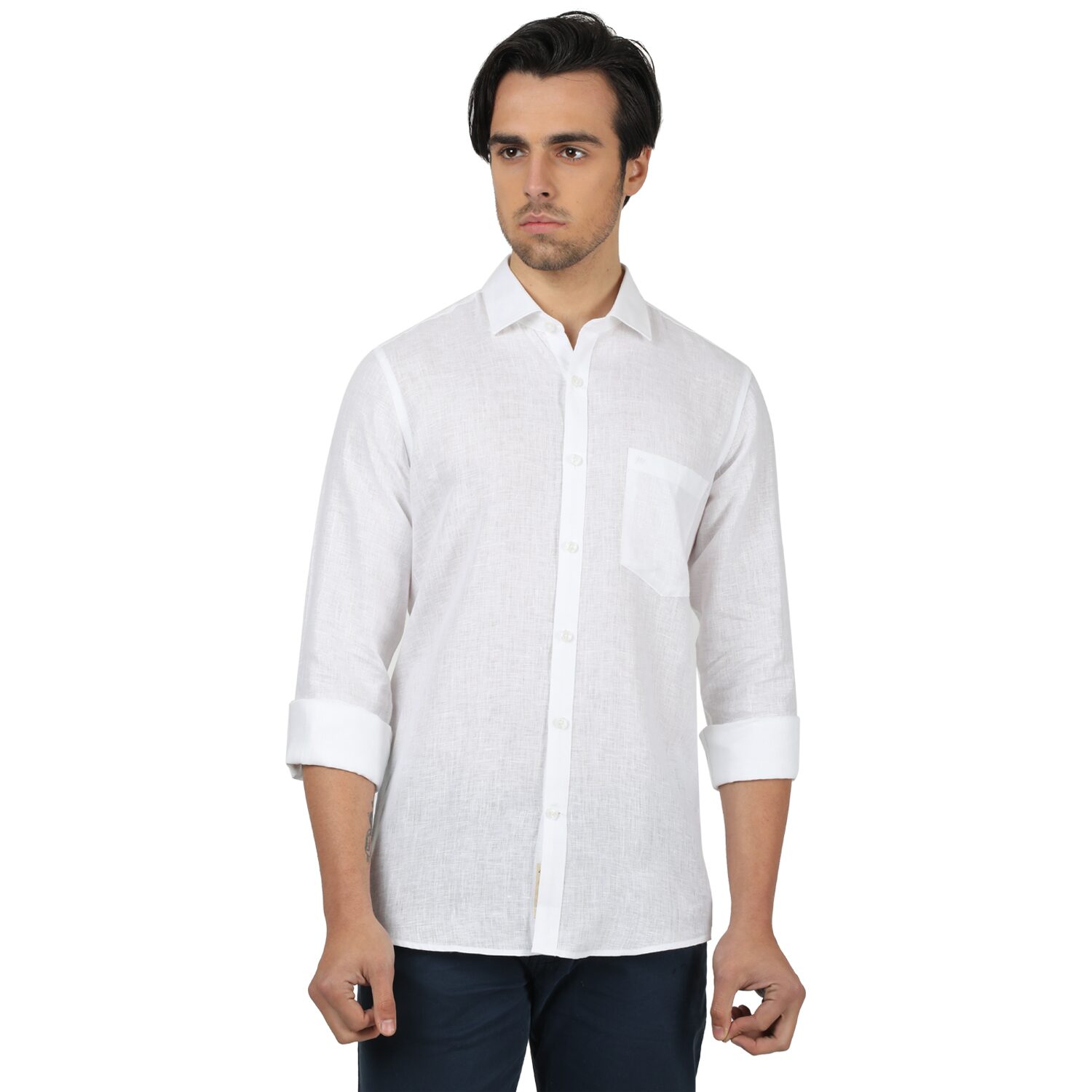 

Monte Carlo Men White Solid Regular Fit Casual Shirt